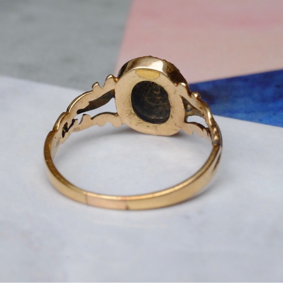 19th century 15k Gold Forget Me Not Diamond & Blue Enamel Ring - Picture 7 of 13